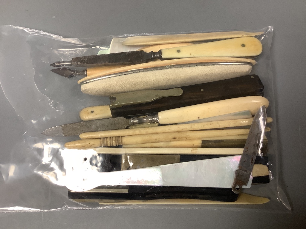 Five quill cutters and other writing equipment and nibs